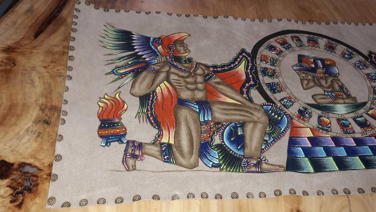 1200x675 Aztec Model, Hand Made Vintage Painting On Leather (Suede - Aztec Painting