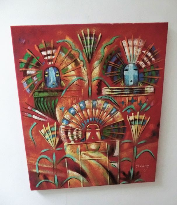 607x700 Painting Of Aztec Gods By B. Long - Aztec Painting