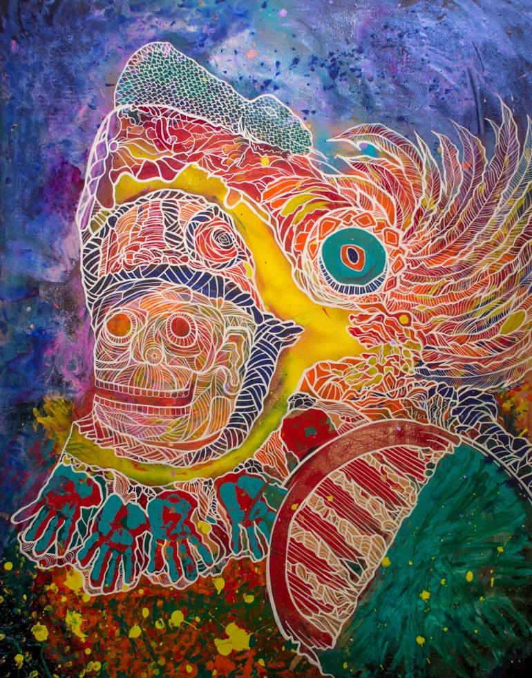 770x981 Saatchi Art Aztec Eagle Warrior Painting By Demencia Beivide - Aztec Painting