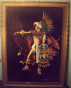 243x300 Chicago Local Pickup Aztec Warrior Vtg Painting On Velvet - Aztec Warrior Painting