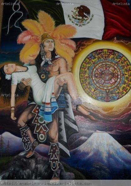418x593 El Rey Azteca Anabel Manriquez - Azteca Painting