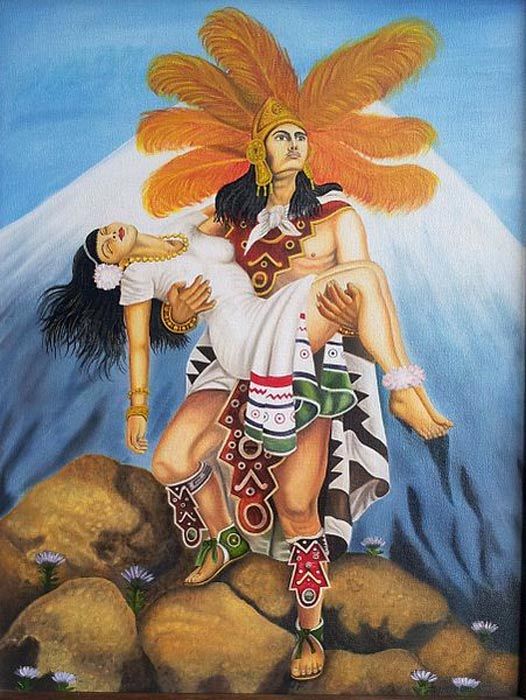 526x700 Popocatepetl And Iztaccihuatl A Tragic Romance Of Aztec Legend - Azteca Painting