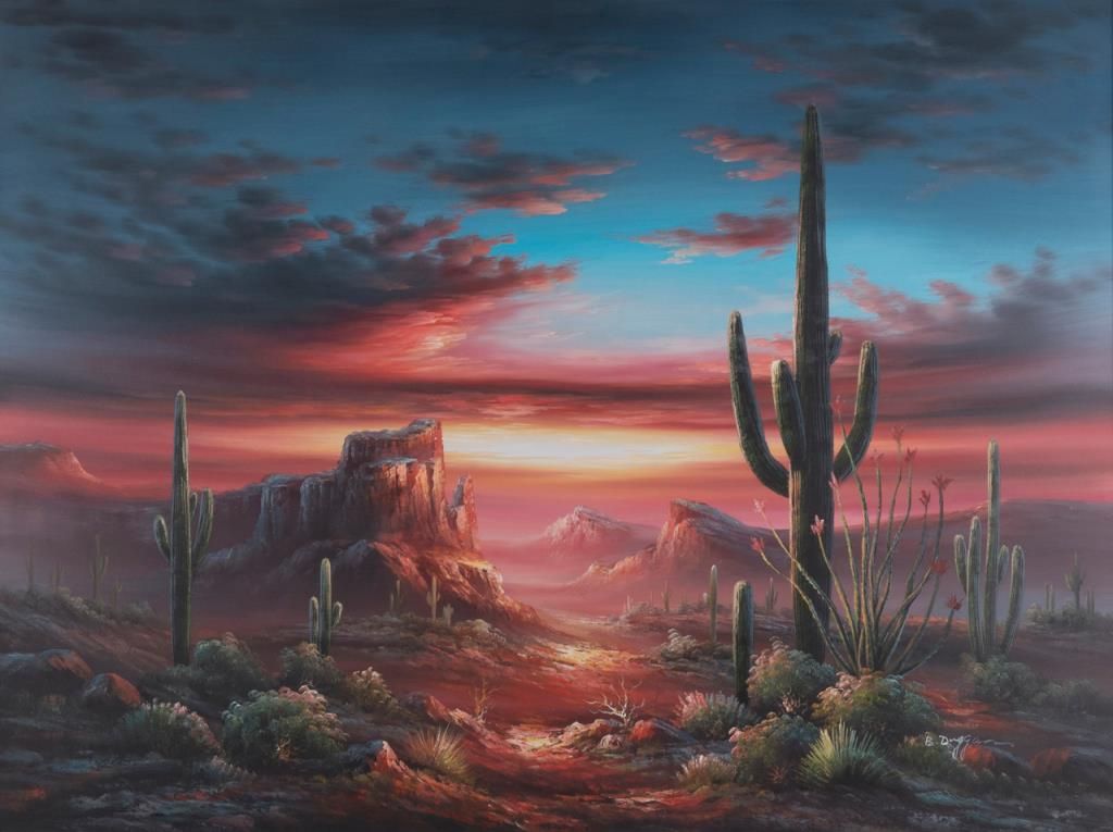 1024x765 Large Framed Oil On Canvas By B. Duggan Of Desert Scene - B Duggan Oil Painting