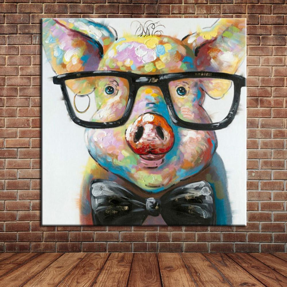 1000x1000 Pig Wearing Glasses Painting On Canvas Babyfamilyhome - B Painting