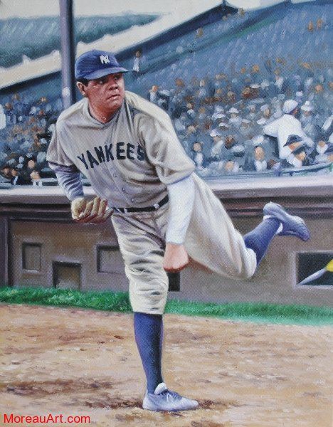 468x600 Baseball Oil Paintings Picture Heavy Blowout Cards Forums Babe - Babe Ruth Painting