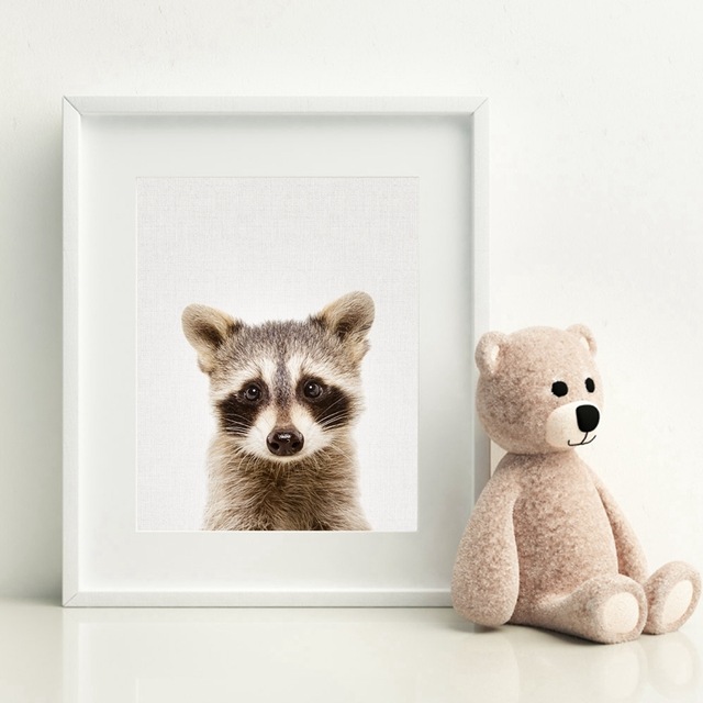 640x640 Baby Animal Raccoon Canvas Painting And Poster, Woodland Raccoon - Baby Animal Painting