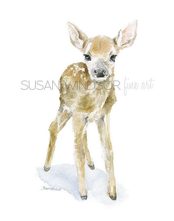 570x725 Deer Fawn Watercolor Painting Giclee Reproduction 11x14 - Baby Animal Painting