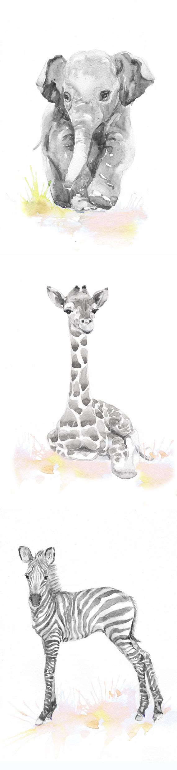 570x2469 Neutral Nursery Decor, Set Of 3 Prints, Baby Animals Nursery - Baby Animal Painting
