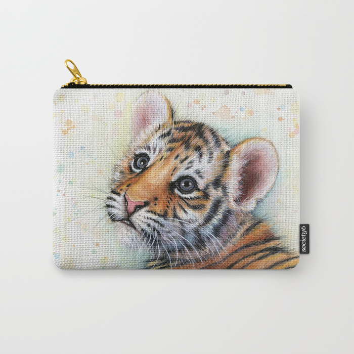 700x700 Tiger Cub Watercolor Cute Baby Animals Carry All Pouch By Olechka - Baby Animal Painting
