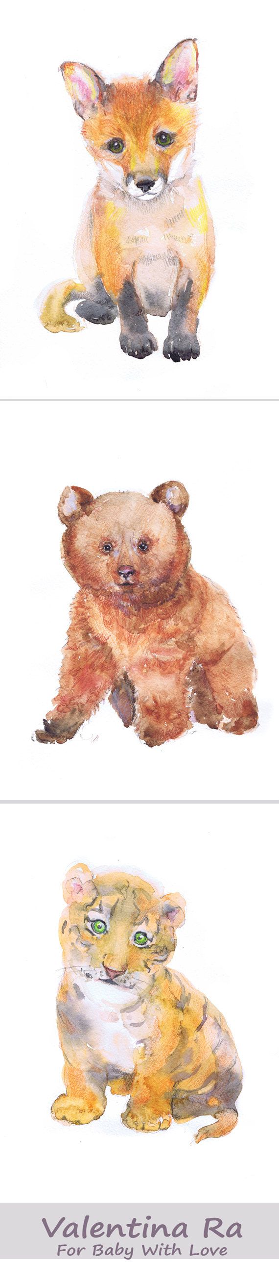 570x2574 Woodland Nursery Set Of 3 Prints Baby Animals Nursery By Valrart - Baby Animal Painting