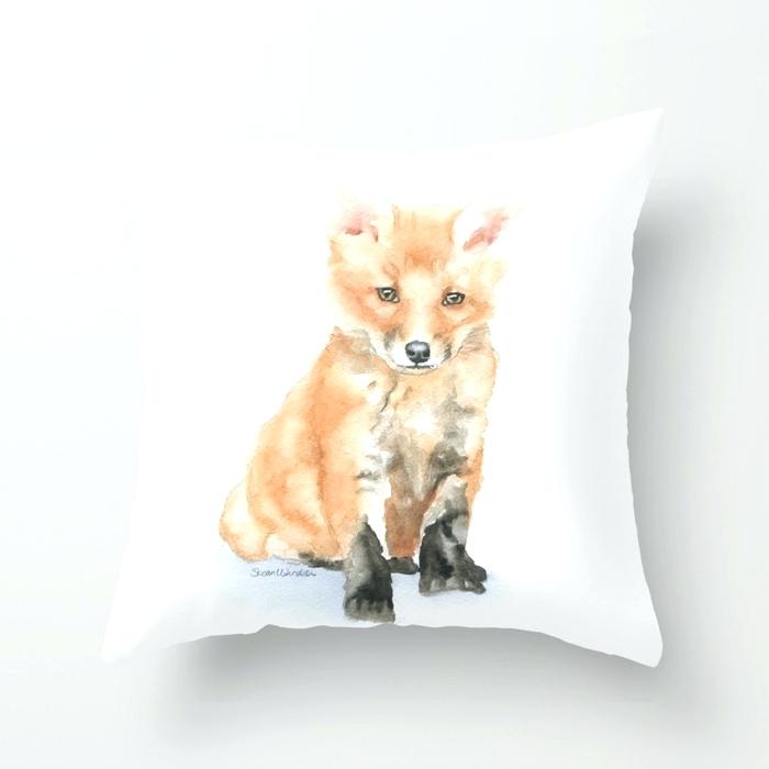 700x700 Animal Throw Pillow Baby Fox Watercolor Painting Woodland Animal - Baby Animal Painting