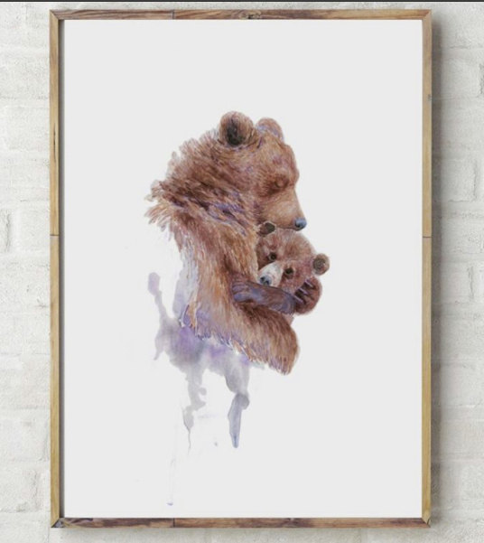 536x601 Abstract Mama Bear Watercolor Print Abstract Bear Painting - Baby Bear Painting