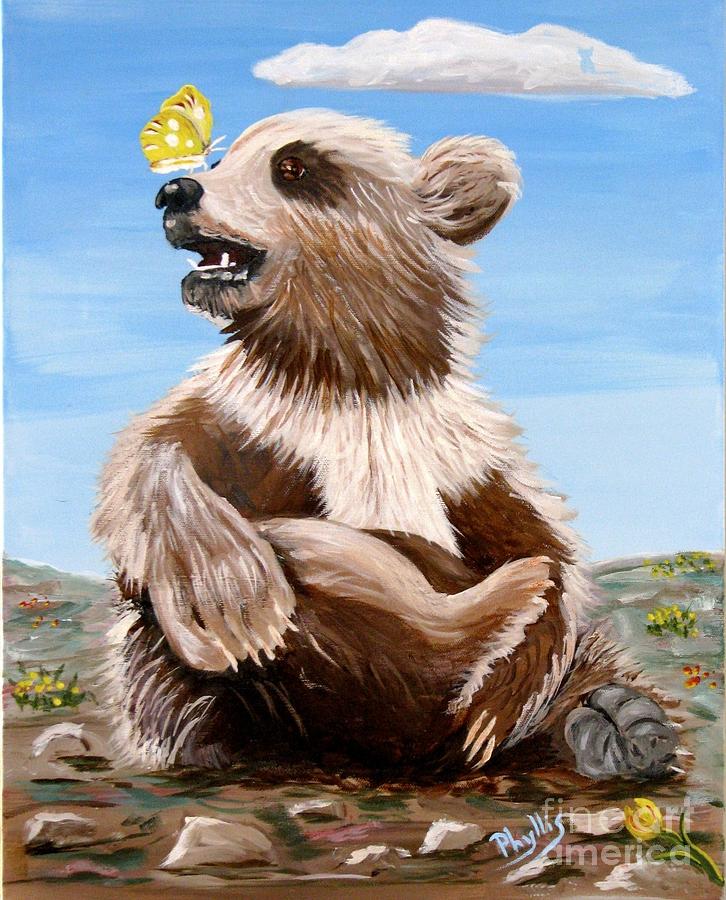 726x900 Ben Bear And Butterfly Painting By Phyllis Kaltenbach - Baby Bear Painting