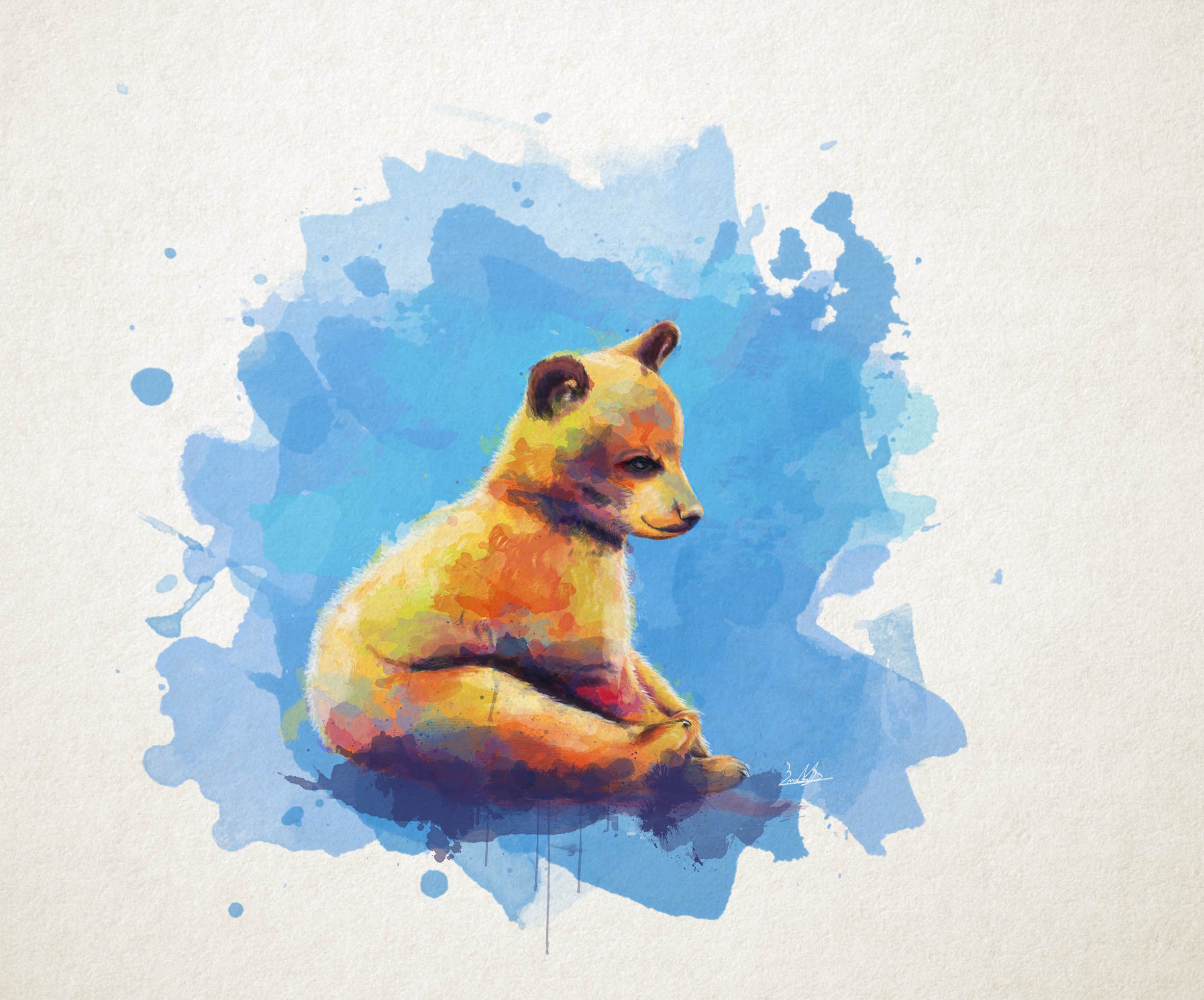 2362x1962 Cutend Colorful Digital Painting Of Baby Bear Sitting - Baby Bear Painting