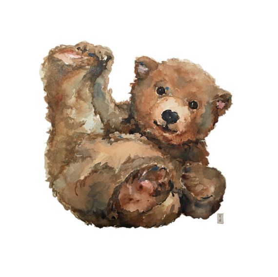 570x569 Woodland Animals Decor Baby Bear Nursery By Watercolorjournal - Baby Bear Painting