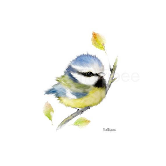 570x570 Blue Tit Painting Baby Bird Prints Baby Bird Painting Bird - Baby Bird Painting