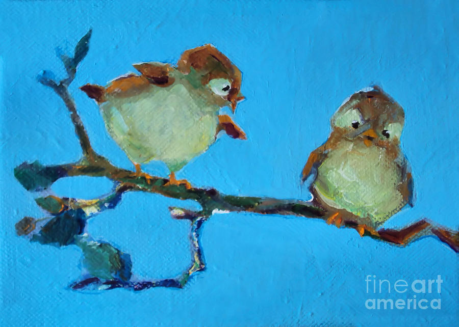900x642 Mother And Baby Bird Painting By Diane Ursin - Baby Bird Painting