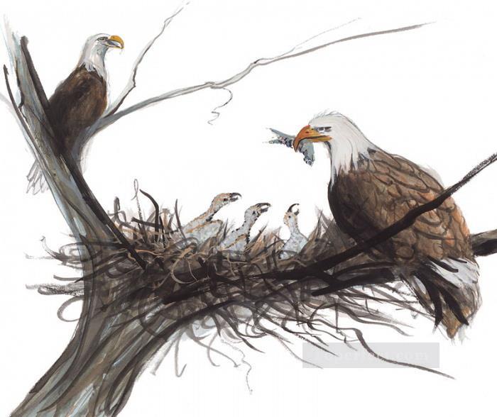 700x588 Eagle Parents And Babies Birds Painting In Oil For Sale - Baby Bird Painting