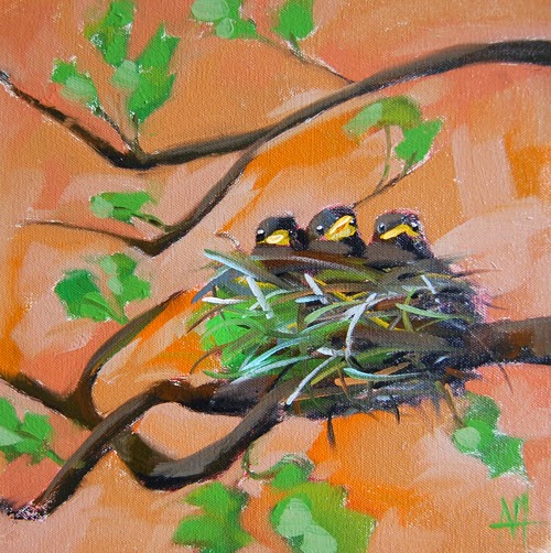500x502 Baby Birds In Nest Painting Angela Moulton's Painting A Day - Baby Bird Painting