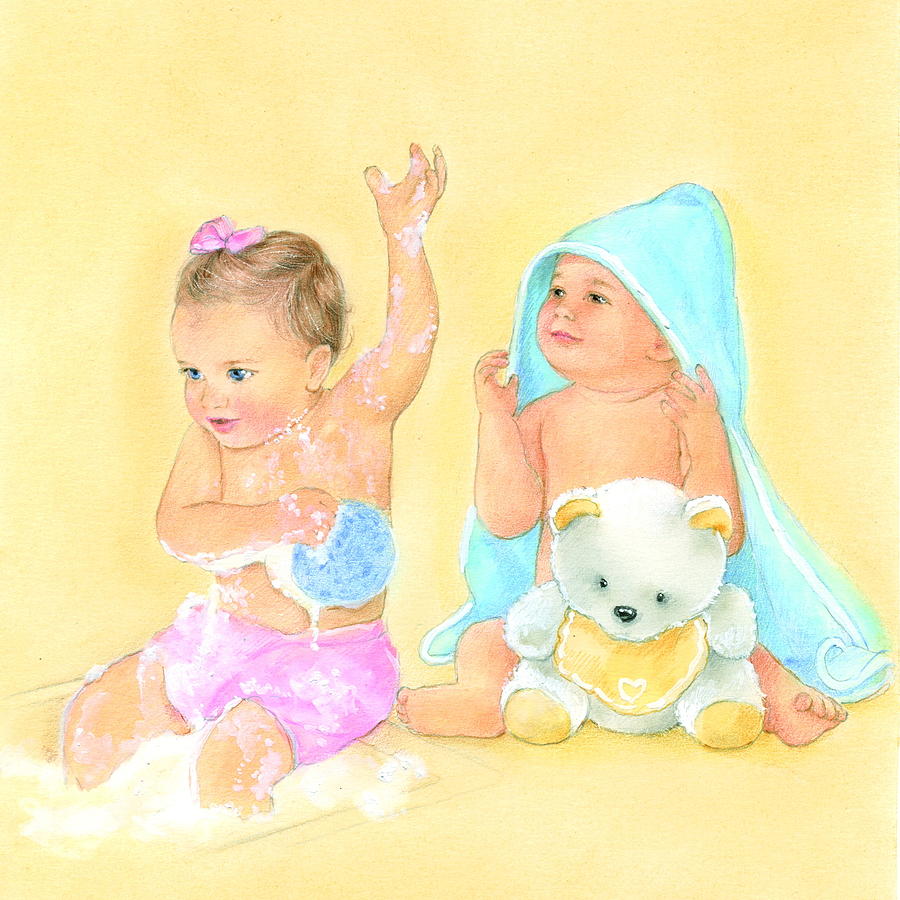 900x900 Cute Baby Boy And Baby Girl Painting By Patrick Hoenderkamp - Baby Boy Painting