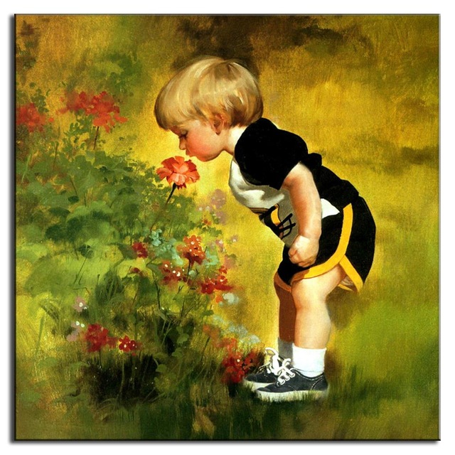 640x640 1pcs Portrait Canvas Oil Art Painting Lovely Baby Boy Smell - Baby Boy Painting