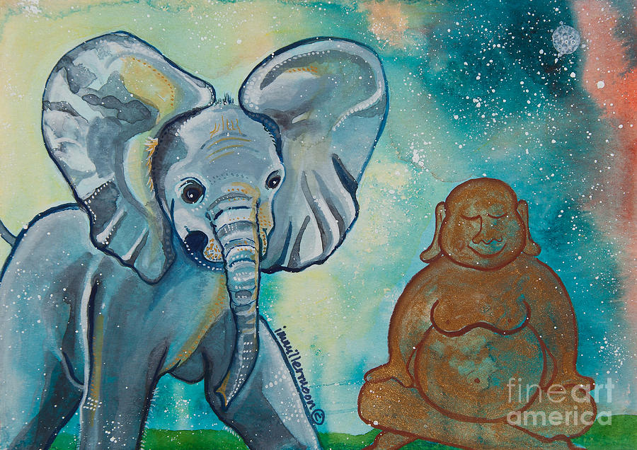 900x636 Buddha And The Divine Baby Elephant No. 1376 Painting By Ilisa - Baby Buddha Painting