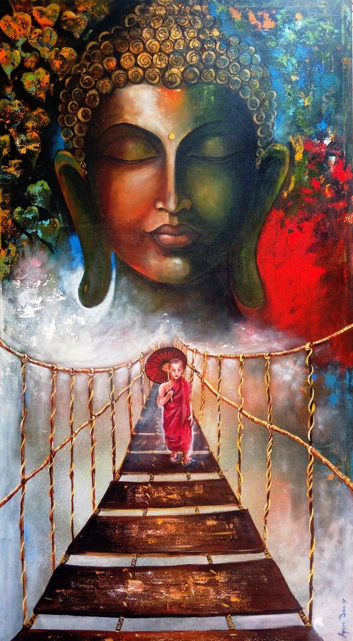 705x1280 Buy Buddha And Monk Child - Baby Buddha Painting
