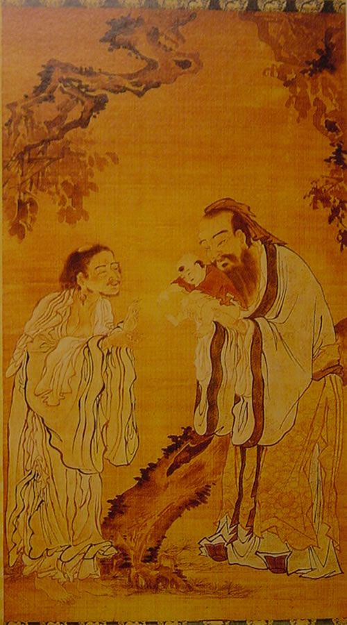 500x900 Confucius Presents Baby Buddha To Lao Tzu - Baby Buddha Painting