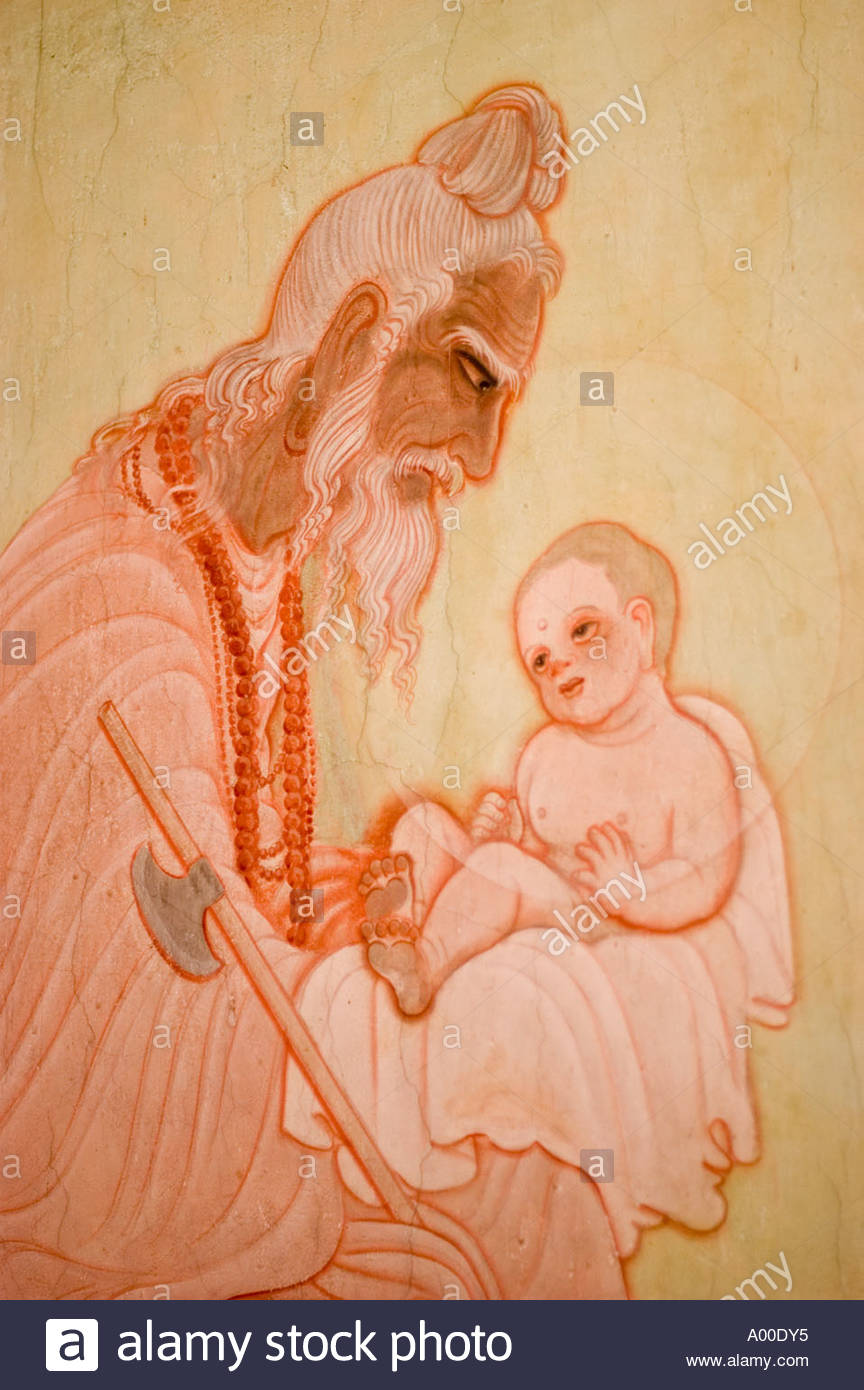 864x1390 Old Wise Man Meeting With Baby Buddha Mural Painting In Mahabodhi - Baby Buddha Painting