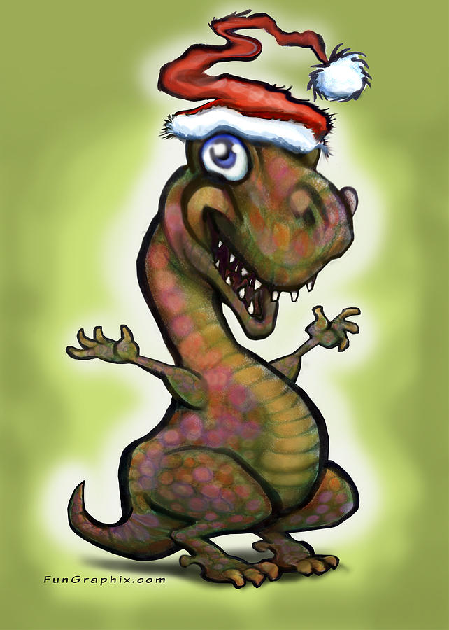 642x900 Christmas Baby T Rex Painting By Kevin Middleton - Baby Christmas Painting