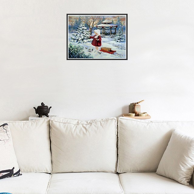 640x640 Diamond Painting Cross Stitch Kits Snow Cabin Winter Christmas - Baby Christmas Painting