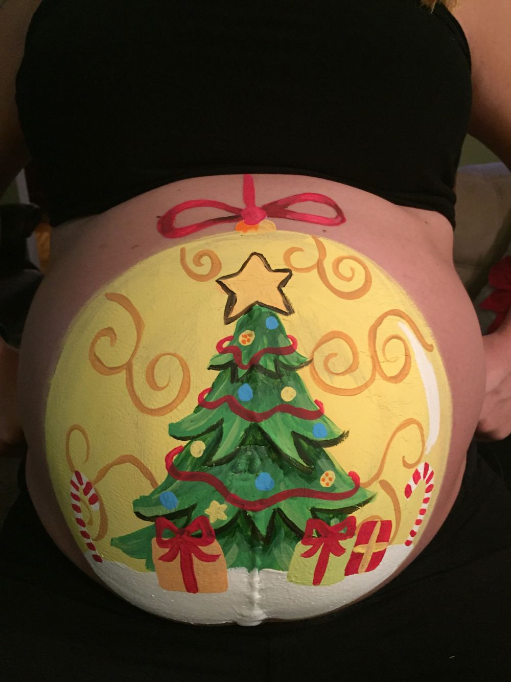 1000x1334 Pregnancy Belly Painting Christmas Tree Ornament Kid Stuff - Baby Christmas Painting