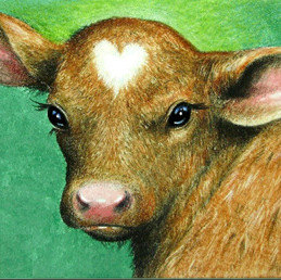 259x258 Baby Cow Valentine Bookmark From Original Painting By Melody - Baby Cow Painting