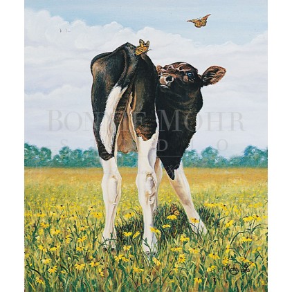 422x422 Baby And Butterflies Print - Baby Cow Painting