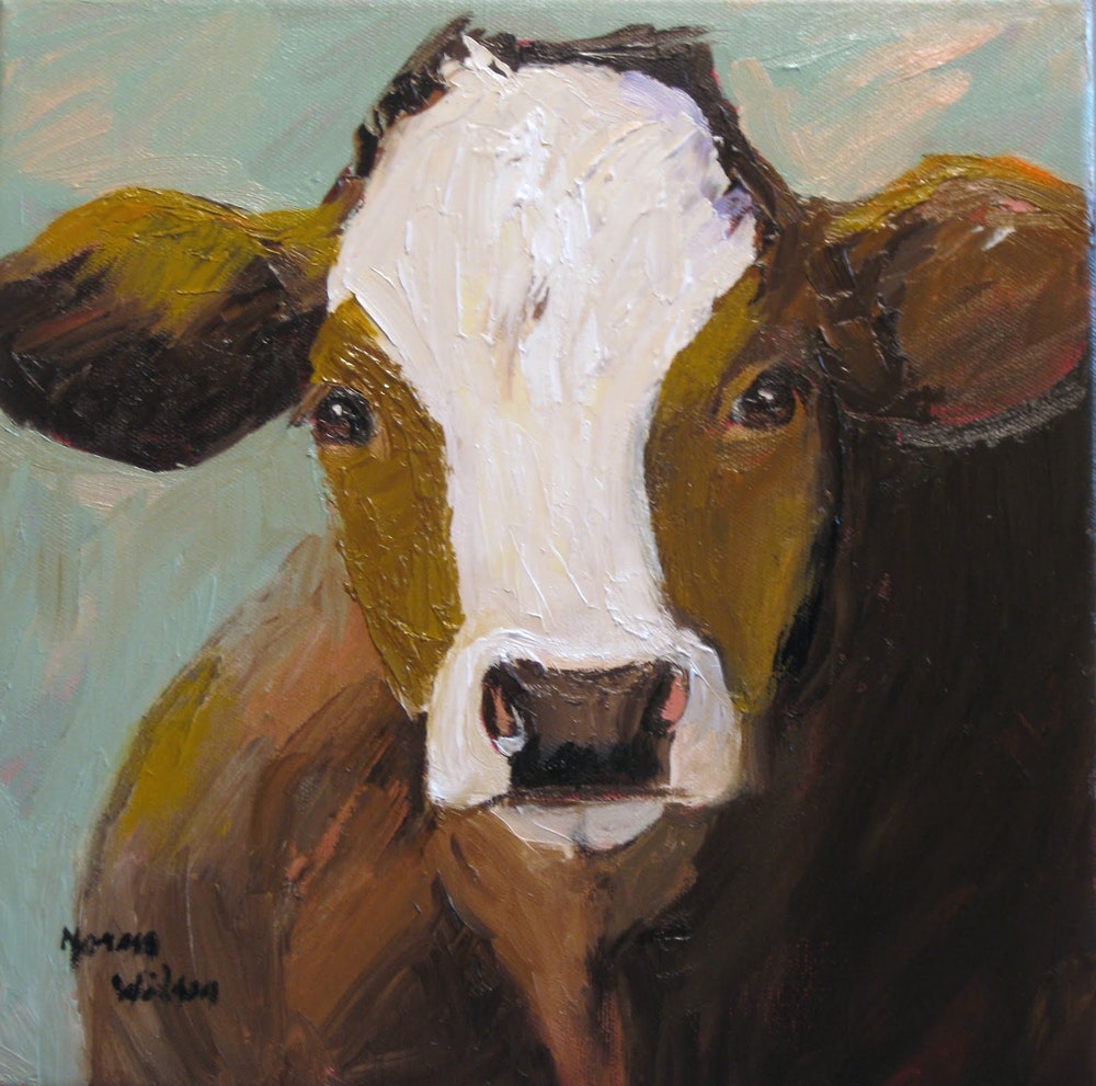 1000x991 Norma Wilson Original Virginia Artist Oil Baby Calf Cow Portrait - Baby Cow Painting