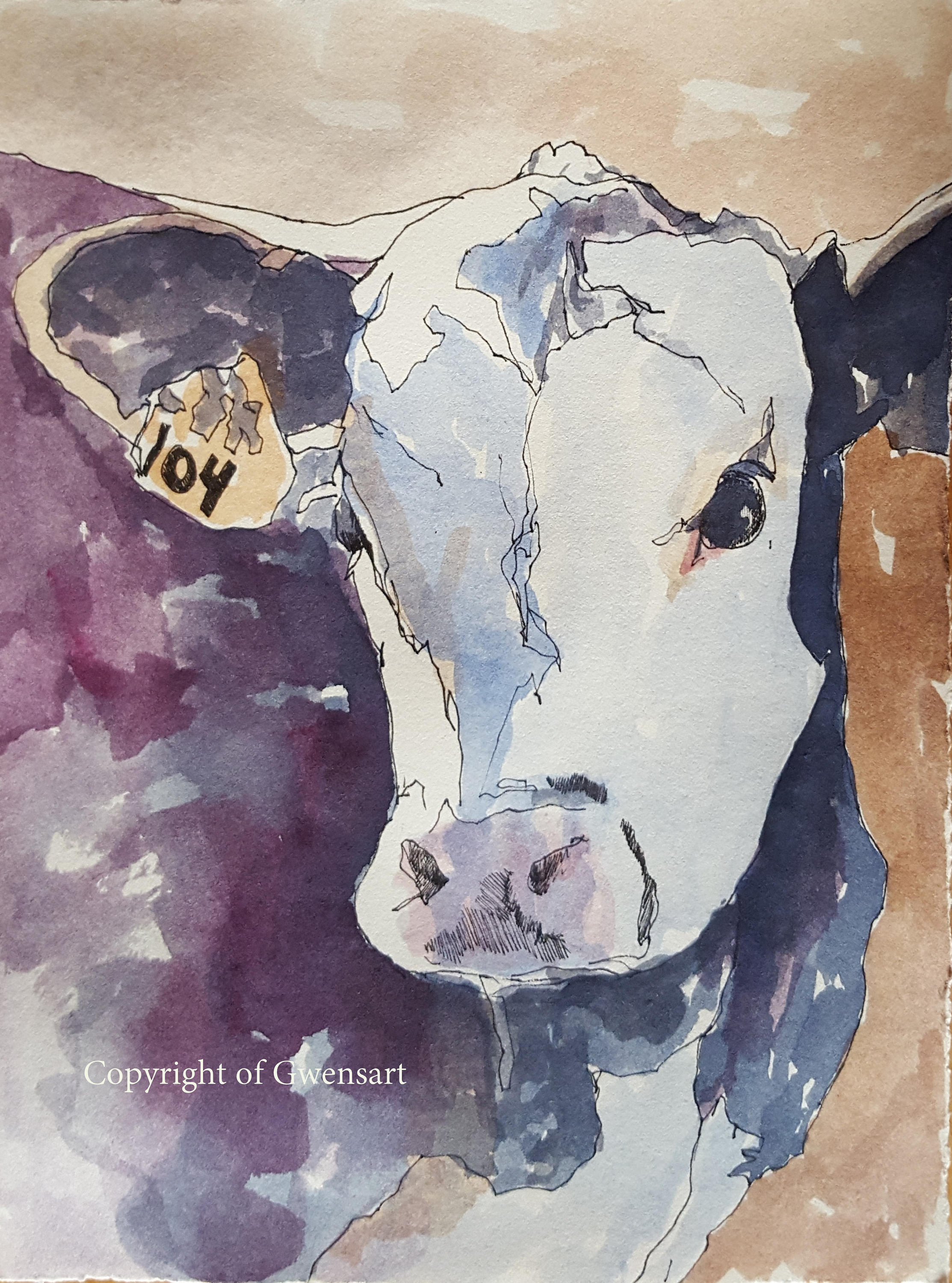 2226x3000 Number 104 Baby Calf Original Watercolor Painting 7.5 X 5.5 - Baby Cow Painting