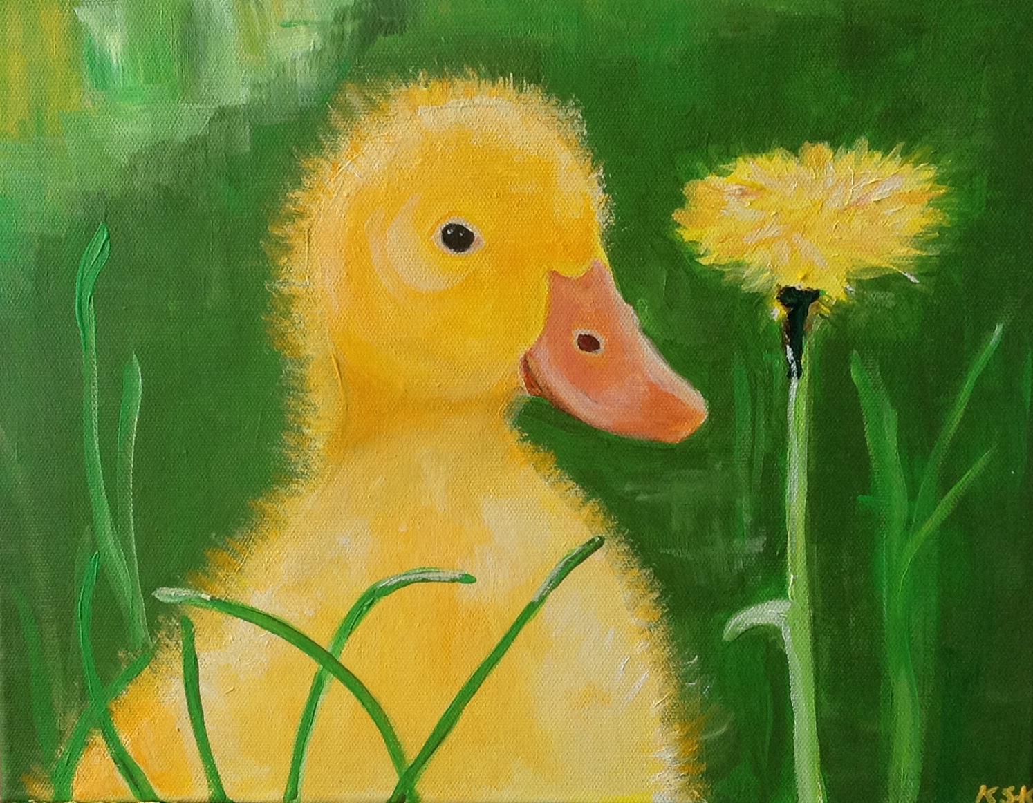 1494x1162 Baby Duck With A Flower - Baby Duck Painting