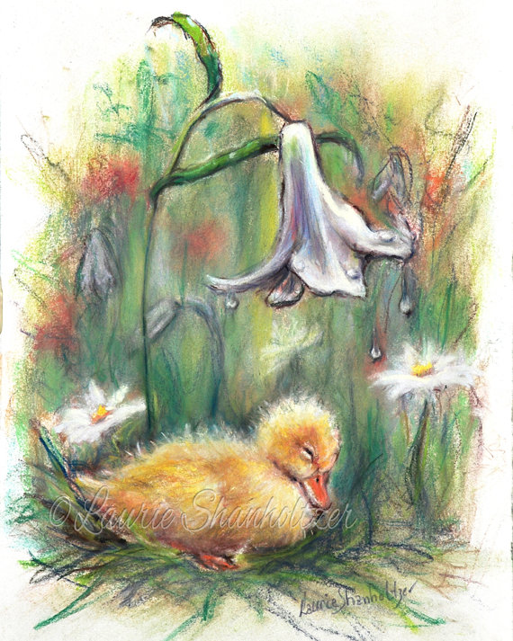 570x713 Duck Baby Duck Duckling Original Pastel Painting Nursery - Baby Duck Painting