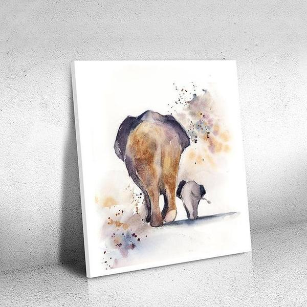 600x600 Mother And Baby Elephant Painting Modern Canvas No Frame My Soul - Baby Elephant Painting