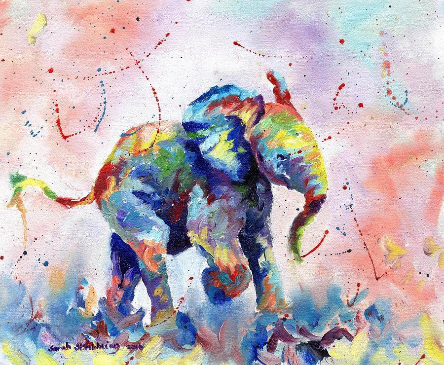 900x740 Baby Elephant Dream Series Painting By Sarah Stribbling - Baby Elephant Painting