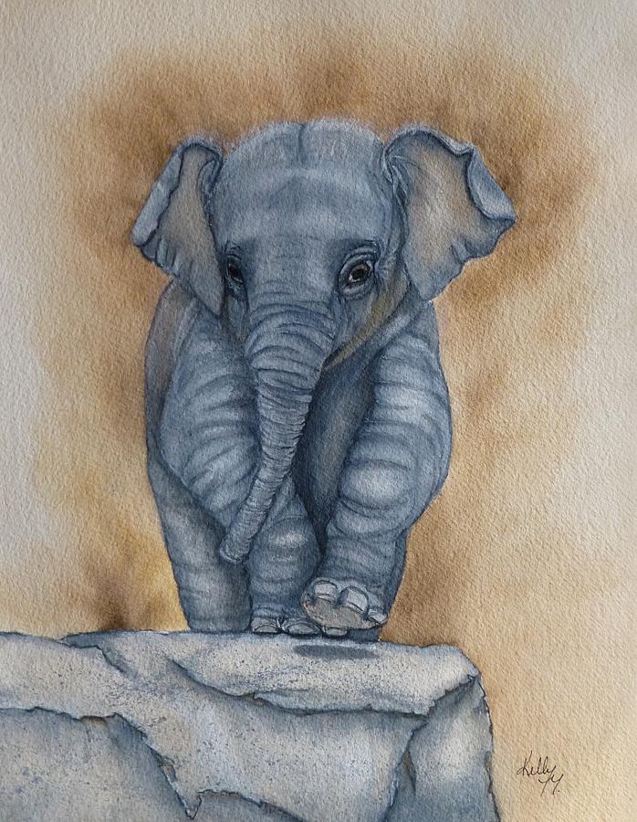 698x900 Baby Elephant Painting By Kelly Mills - Baby Elephant Painting