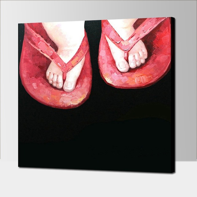 640x640 Hand Painted Canvas Oil Paintings Baby Feet In Big Slipper Modern - Baby Feet Painting