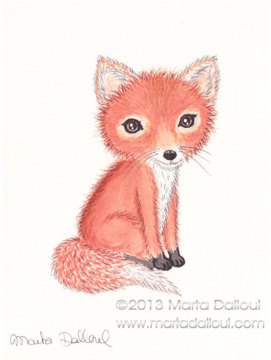 528x700 Cute Baby Fox Original Watercolor Art 4.5 X 6 By - Baby Fox Painting