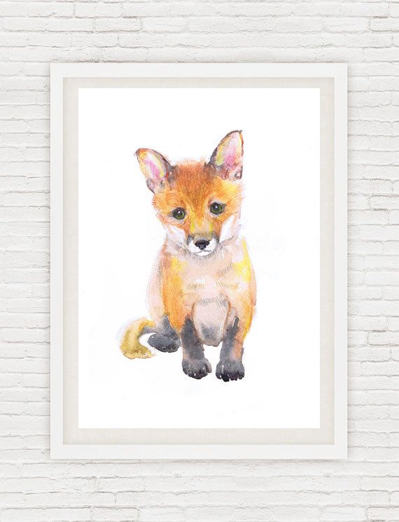 570x746 Baby Fox Art Watercolor Painting, Baby Prints Boy Girl Nursery - Baby Fox Painting