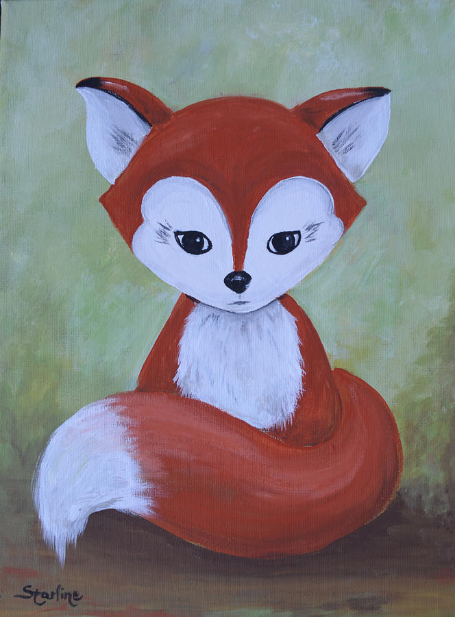 664x900 Baby Fox Painting By Starline Kershaw - Baby Fox Painting