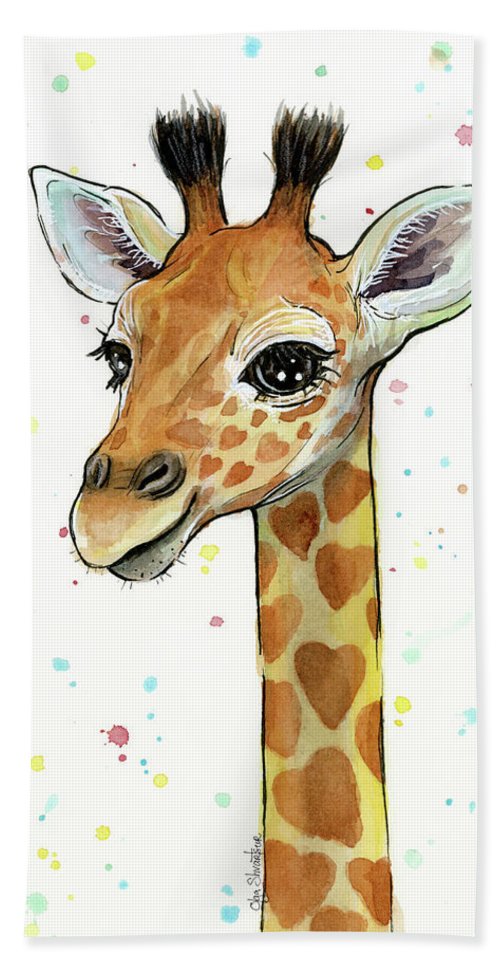 500x967 Baby Giraffe Watercolor With Heart Shaped Spots Beach Towel - Baby Giraffe Painting