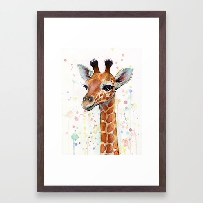 700x700 Giraffe Baby Animal Watercolor Whimsical Nursery Animals Framed - Baby Giraffe Painting