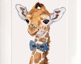 340x270 Personalized Zoo Or Jungle Safari Nursery Giraffe Original - Baby Giraffe Painting