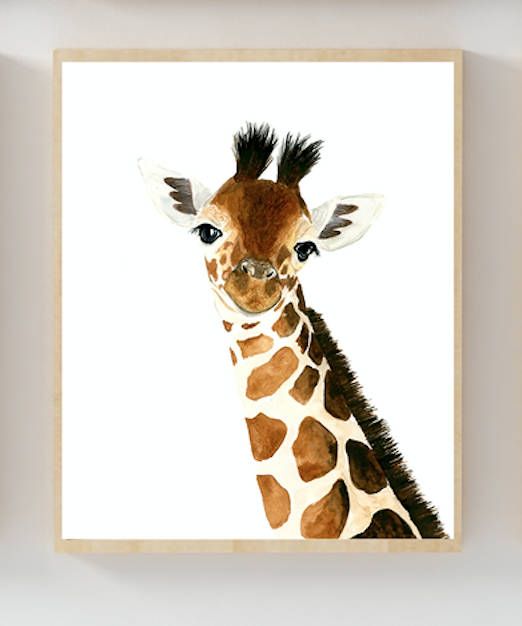 522x626 Watercolor Giraffe Print, Baby Giraffe, Animal Paintings - Baby Giraffe Painting