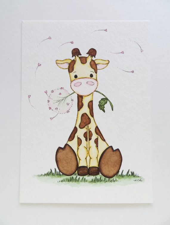 570x754 Watercolor Painting, Sweet Giraffe, Nursery Decor, Original - Baby Giraffe Painting